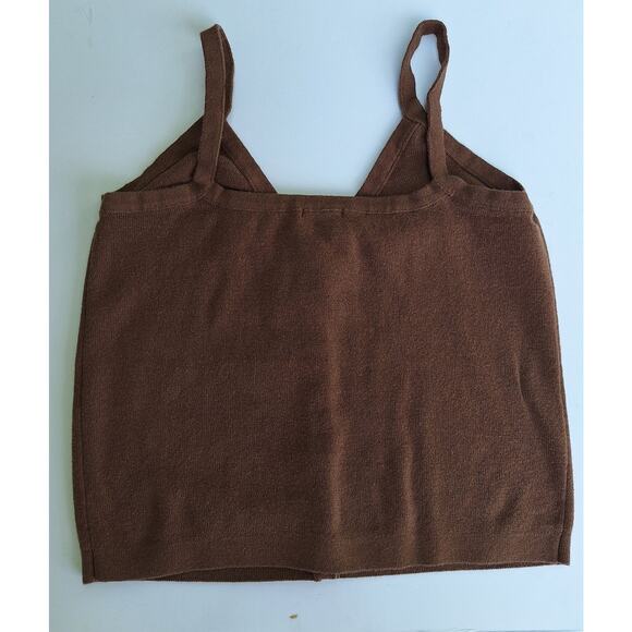 J.GALT Cotton Knit Cropped Tank Top Buttons front Brown XS Open back V neck - Picture 6 of 7